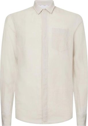 Calvin Klein Linnen Katoenen Overhemd - Heren - Casual Overhemden - Beige - S - Katoen - Overhemden