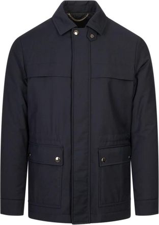 Canali Jas met verborgen sluiting - Heren - Zomerjassen - Blauw - L - Polyester - Jassen