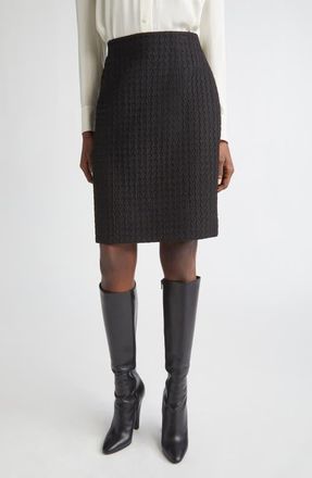 Lafayette 148 New York High Waist Textured Houndstooth Jacquard Skirt in Black at Nordstrom, Size 10