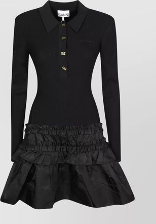 Ganni ribbed knit polo mini dress