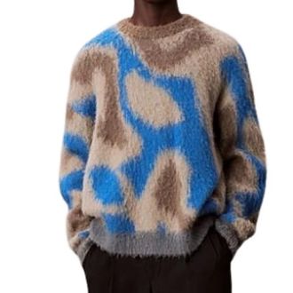 Calvin Klein Truien & Vesten, Heren, Veelkleurig, S, Wol, Geborstelde Alpaca Blend Jumper met Patroon