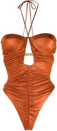 GCDS satin halterneck one-piece - women - Elastane/Polyamide - S - Orange