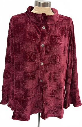 Habitat Womens Crinkle Velvet Flounce Shirt In Wine