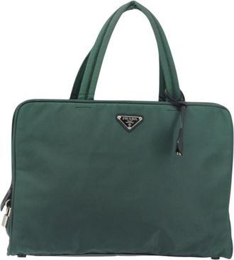 Prada Vintage Handbag Tessuto Khaki Nylon Handbag (Pre-Owned)
