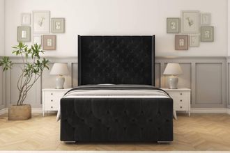 Sloomy Luthor Naples Frame-Mattress - 50 Upholstered Wingback Headboard in Black | Size: Single
