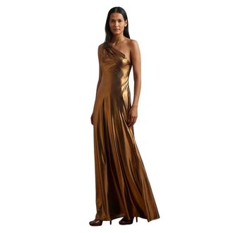 Ralph Lauren One-Shoulder Metallic Chiffon Jurk - Dames - Jurken - Bruin - Maat: XS Chiffon