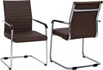 Hhg [nunca Usado] Juego De 2 Sillas Para Visitantes Hhg-938, Sillas De Conferencia Con Estructura De Patillas, Metal Y Cuero Sint&eacute;tico De 280 G/m&sup2;, Marr&oacute;n