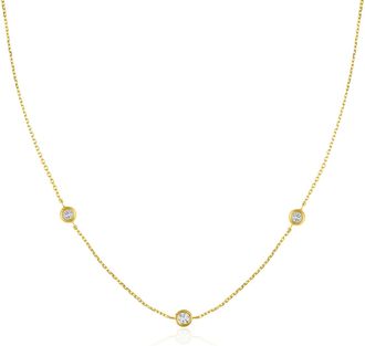 MAX + STONE 10K Yellow Gold 3 Station Lab Grown Bezel Diamond Pendant with 18-20 inch Chain
