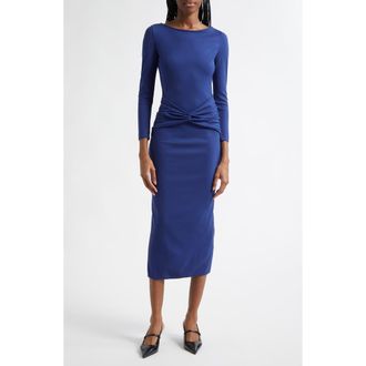 Emporio Armani Punto Milano Gathered Waist Long Sleeve Maxi Dress in Cobalt Blue at Nordstrom, Size 8 Us