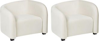 Beliani Conjunto De 2 Sillones Elegantes Modernos Con Respaldo Curvado Reposabrazos Tapizado En Terciopelo Blanco Crema Veltada