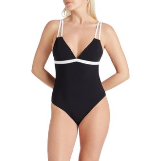 Valimare Aruba Double Strap One-piece Swimsuit in Black at Nordstrom, Size Medium It