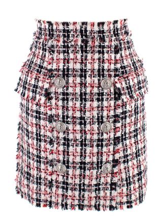 Balmain Red, White & Blue Tweed Skirt Size XXS