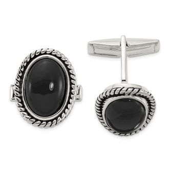 Diamond2Deal Sterling Silver Onyx Enameled Cuff Links