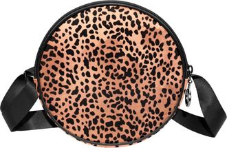 Generic Circle Crossbody Bag for Women, Leopard Spots Small Sling Bag Daypack with Zipper Adjustable Shoulder Straps Casual Ladies Girls Round Purse