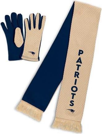 WEAR by Erin Andrews Womens WEAR by Erin Andrews New England Patriots Tonal Microcheck Scarf & Glove Set in Tan at Nordstrom