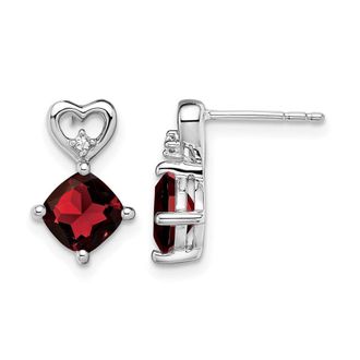Diamond2Deal 14k White Gold Garnet and Diamond Heart Earrings