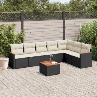 vidaXL Vidaxl - Set De Sof&aacute;s De Jard&iacute;n 8 Piezas Y Cojines Rat&aacute;n Sint&eacute;tico Negro