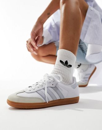 adidas Originals Samba OG - Sneakers bianche e blu pastello-Bianco