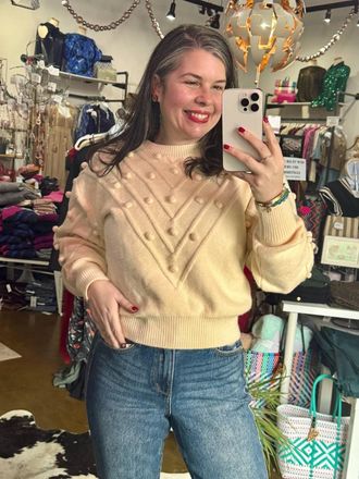 Merci Popcorn Knits Along Front And Sleeve Sweater In Ivory