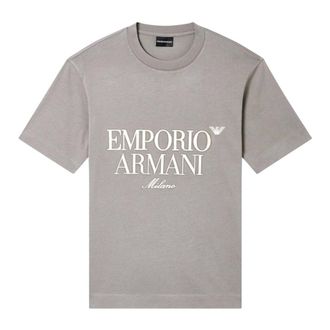 Emporio Armani T-Shirts, male, Gray, Size: XS Heavy Jersey T-Shirt with Embossed Logo Embroidery