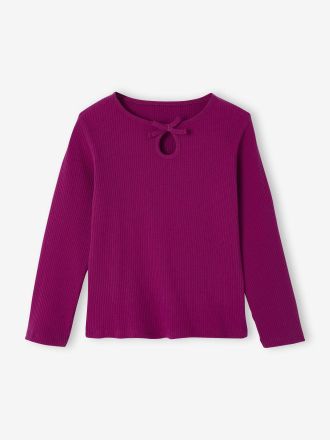 Vertbaudet M&auml;dchen Shirt mit Cut-Out und Schleife, Ripp dunkelviolett