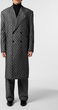 Philipp Plein Cappotto doppiopetto al ginocchio in cotone con monogramma