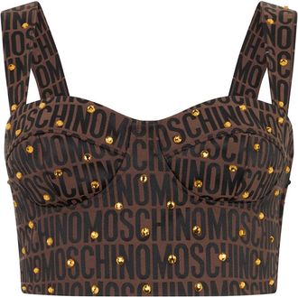Moschino Korte top met brede bandjes - Dames - Tops zonder mouwen - Bruin - L - Katoen - Tops