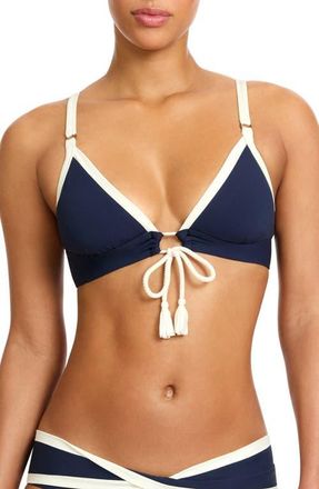 Robin Piccone Tierna Triangle Bikini Top in Navy/cream at Nordstrom, Size Small