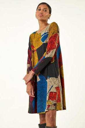 Roman Abstract Print Swing Dress