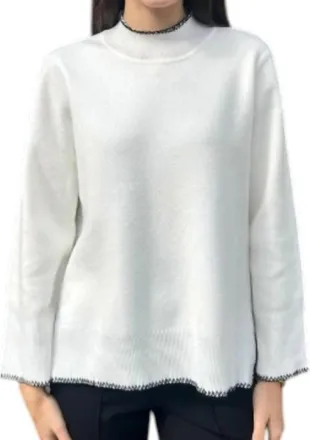 Ismad London High-Low Mock Neck Sweater With Stitched Trim In Snow And Black