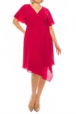 Maggy London Short Flutter Sleeve Pleated Midi Wrap Dress In Sangria
