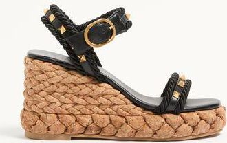 Valentino Garavani ROCKSTUD WEDGE IN CALFSKIN 100MM Woman BLACK/NATURAL 35