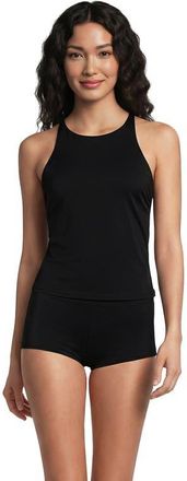 Lands End D-Cup Tugless High Neck Strappy Back Tankini Swimsuit Top in Black at Nordstrom, Size 14