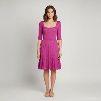 M Missoni Pink Rib Knit Flared Mini Dress