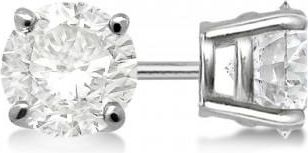 Allurez Round Diamond Stud Earrings 4-Prong Basket Setting In 14K White Gold