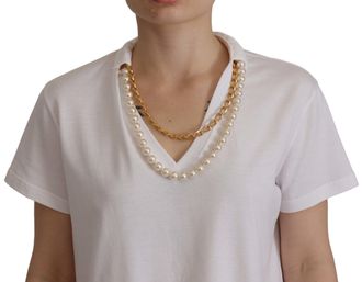 Dolce & Gabbana Womens White Necklace Embellished Neckline T-Shirt Top Cotton