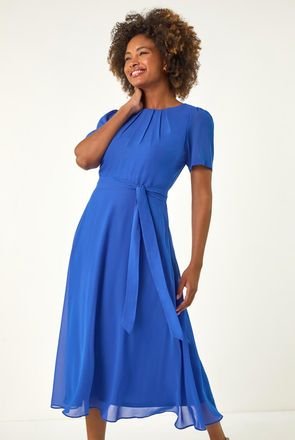 Roman Pleat Chiffon Belted Midi Dress