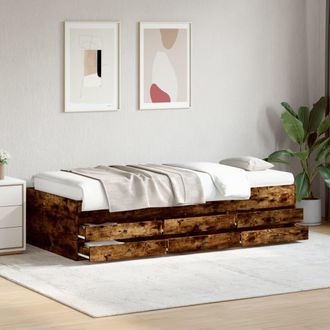 vidaXL Sof&aacute; Cama Con Cajones Sin Colch&oacute;n Roble Ahumado 90x200 Cm Vidaxl