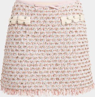 Valentino Garavani Fringed Ribbon-Trim Tweed Mini Skirt