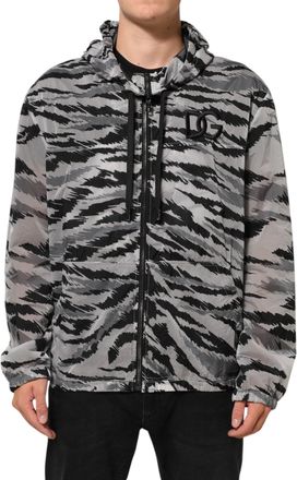 Dolce & Gabbana Mens Gray Camouflage Hooded Sweatshirt Jacket Clothing