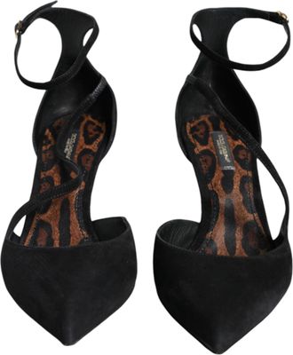 Dolce & Gabbana Black Suede Ankle Strap Heels Pumps Womens Shoes (Pre-Owned)