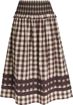Damson Madder Ava Checked Ruffled Cotton Midi Skirt - Black - 16 (UK16 / XL)
