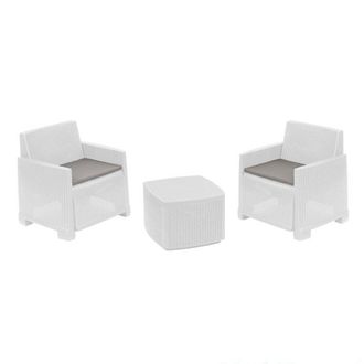 Trade Shop Trade Shop - Copy Of Set Salotto Como Effetto Rattan Intrecciato Con Divano Poltrone Tavolino Contenitore - Blanco