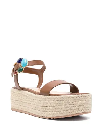 Gianvito Rossi Stone-Embellished Espadrille Sandal - Brown