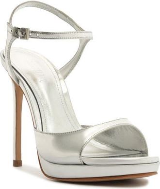Schutz Scarelett Ankle Strap Platform Sandal in Silver at Nordstrom, Size 9.5