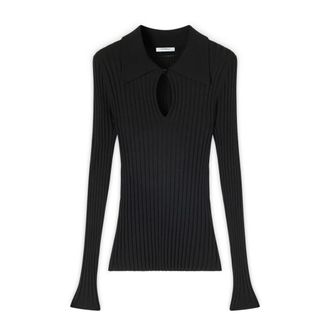 Motivi Jersey polo de canal&eacute; en viscosa con cut-out - Knitwear - Mujer - Negro - XS