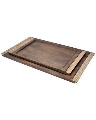 Sagebrook Home Elevarre Set Of 2 Leaon Wooden Trays