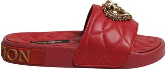 Dolce & Gabbana Devotion Matelass&eacute; leren slippers met hartmotief - Dames - Sandalen - Rood - 35 EU - Leer - Schoenen