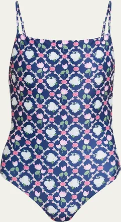 Verandah Floral Square-Neck One-Piece Swimsuit