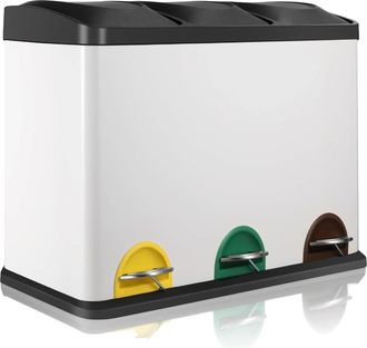 OEM Contenedor Separador De Residuos, Accionado Por Pedal, Dise&ntilde;o Ecol&oacute;gico, Blanco, 3 X 15 L (45 L)
